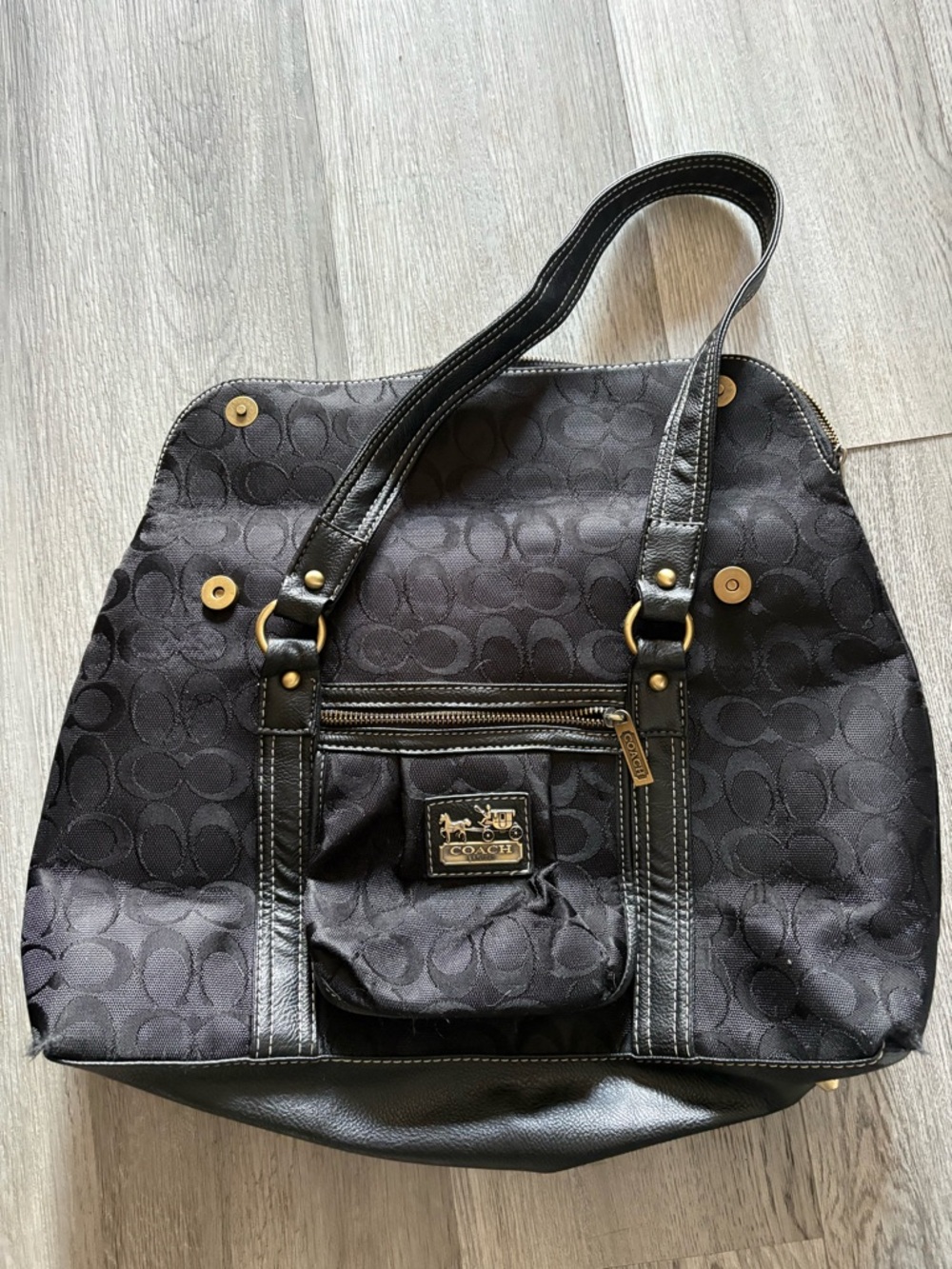 “Coach” Black Signature Jacquard and Leather Tote (not authenticated)